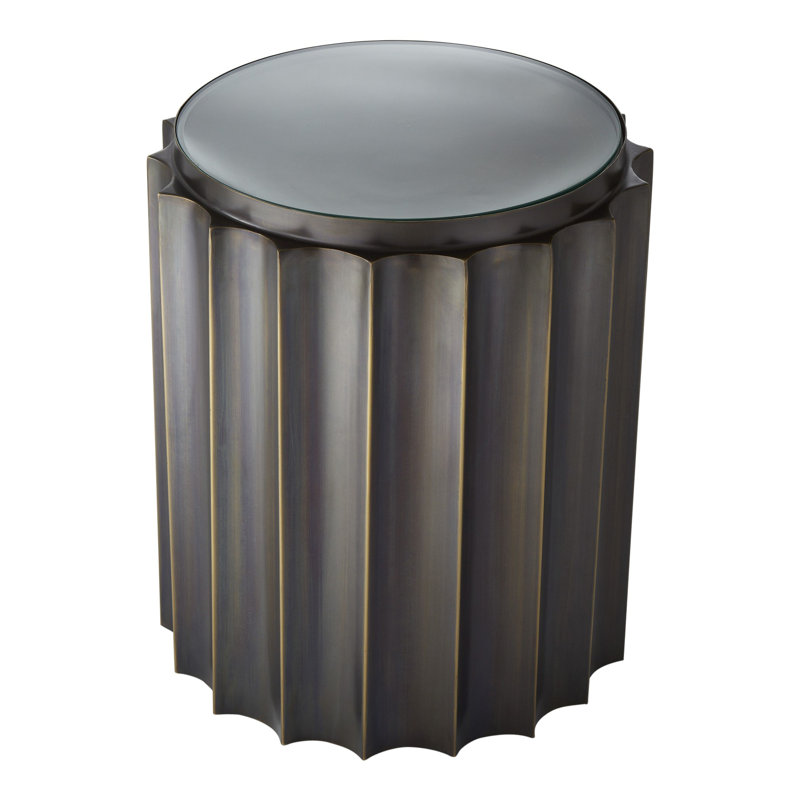 Global Views Fluted Glass Top Drum End Table